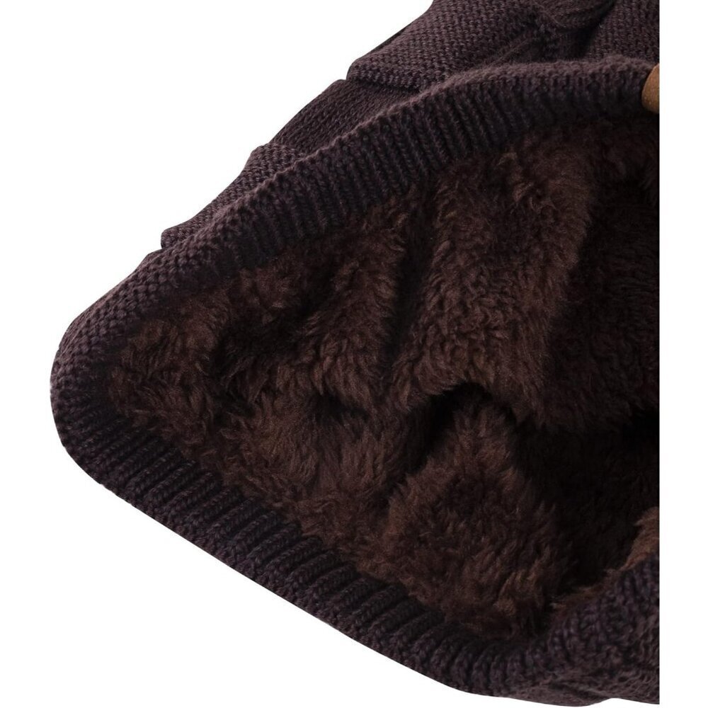 Men & Women Dark Brown Winter Warm Knit Slouchy Skull Cap with Face Cover - Picture 3 of 4